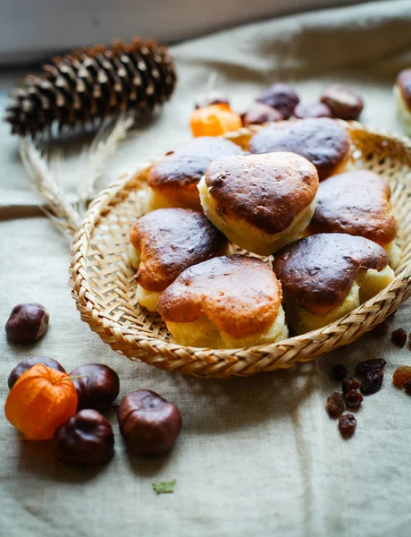 Pastelería Casera Con Requesón Sobre Fondo Lino — Foto de Stock