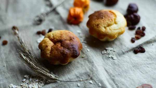 Pastelería Casera Con Requesón Sobre Fondo Lino — Foto de Stock