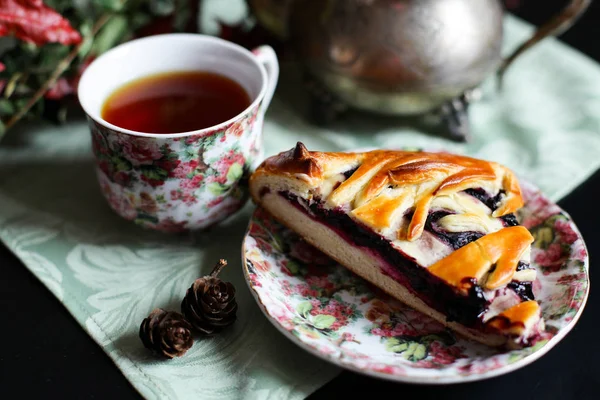 Morning Tea Blueberry Pie — Stock Photo, Image