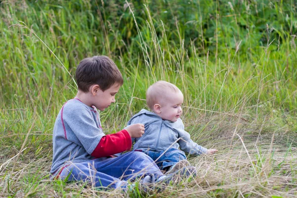 Boys Playing Together Grass Country — Stock Photo, Image