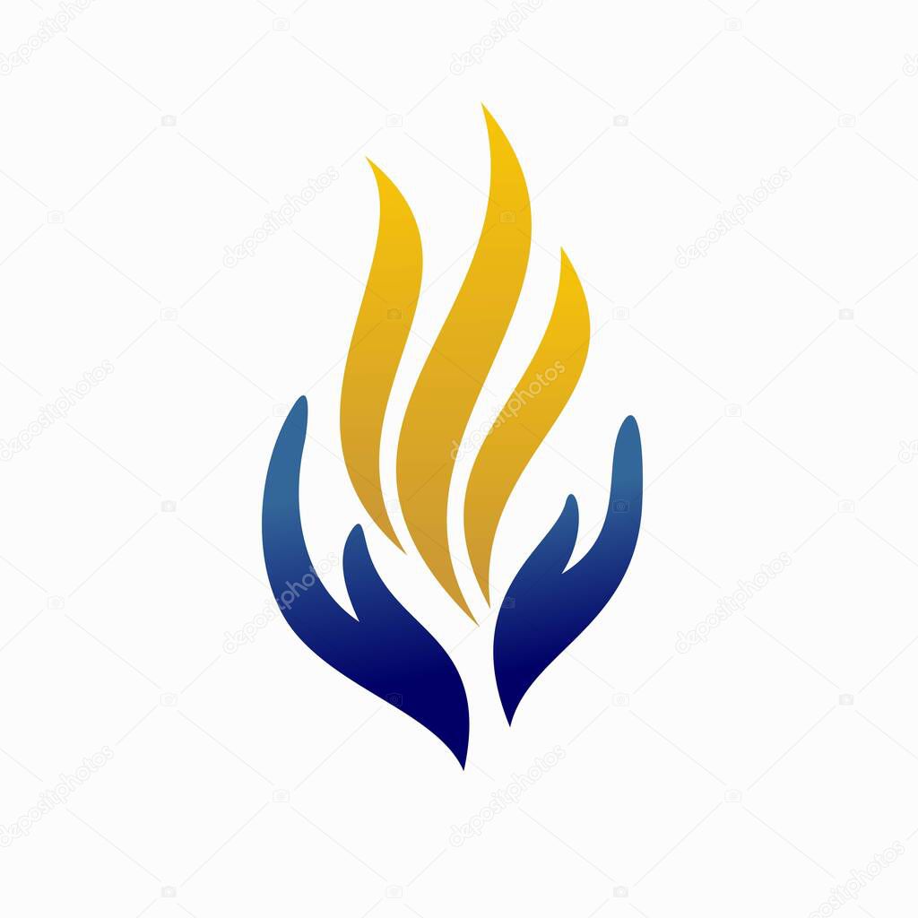 fire and hand vector, lantern care logo design