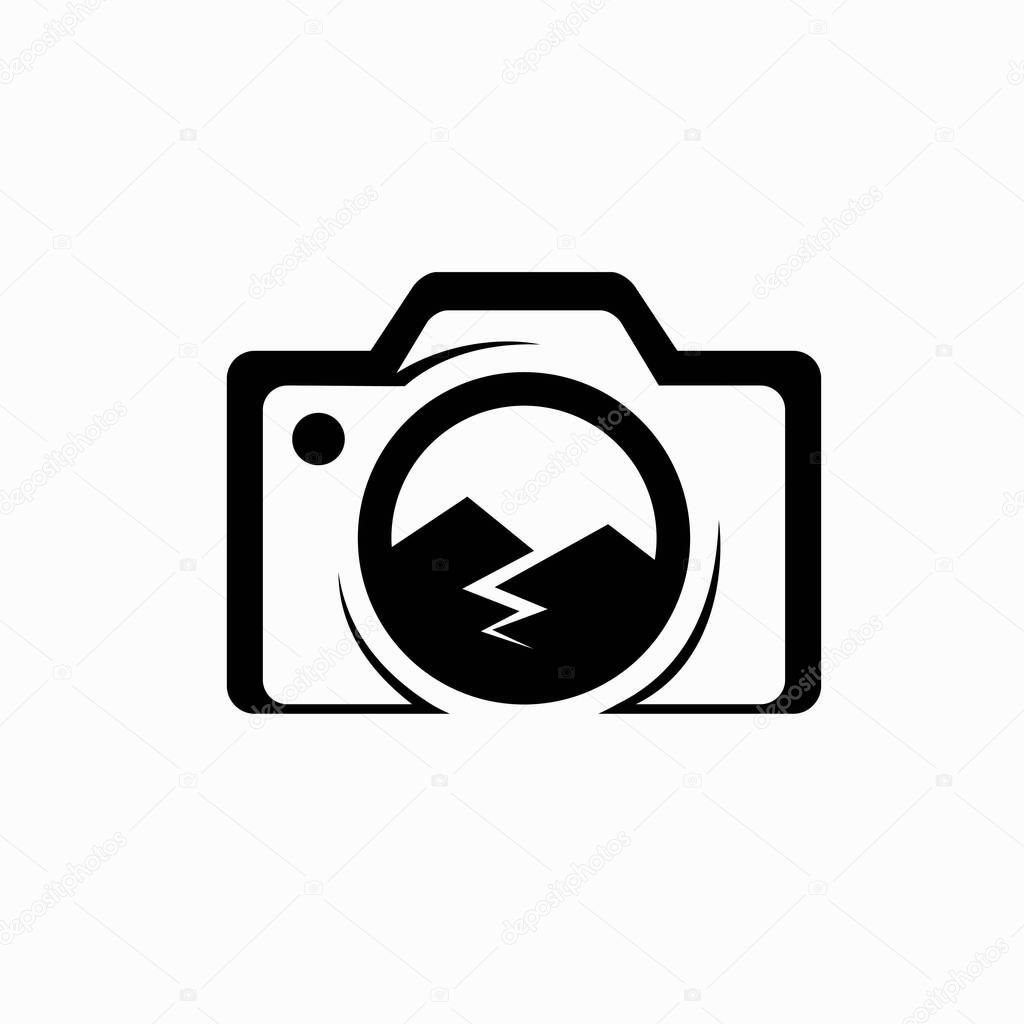 Photo camera icon, mountain logo design