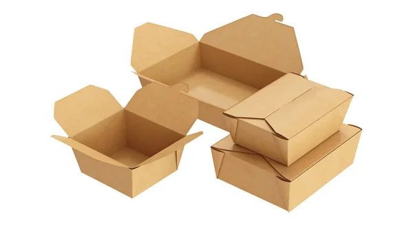 Упаковка коробки с едой коричневый открытый и закрытый — стоковое фото