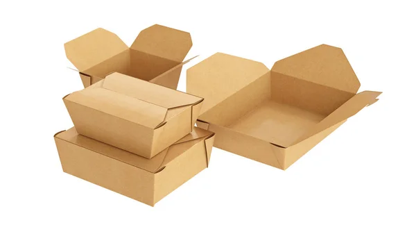 Packaging food box cardboard brown open and closed — Stock Photo, Image