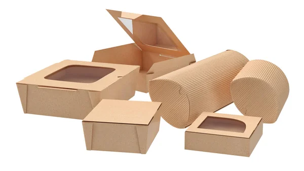 Упаковка коробки с едой коричневый открытый и закрытый — стоковое фото