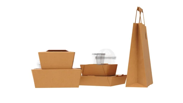 포장 식품 상자 마분지 브라운 열림 및 닫힘, 전면 보기 — 스톡 사진
