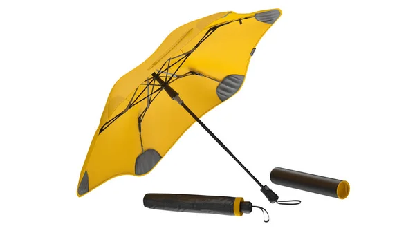 Umbrella parasol open yellow and closed — Stock Photo, Image