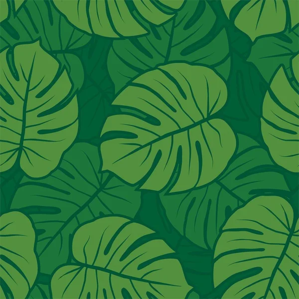 Yeşil Tek Renkli Monstera Yaprakları Grafik Egzotik Seamless Modeli — Stok Vektör