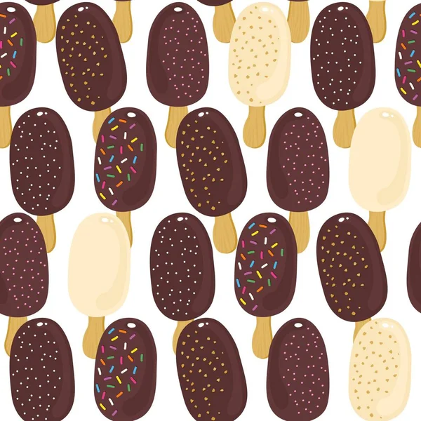 Édes Fagylalt Rendes Sorok Sötét Fehér Csokoládé Caramel Cukor Sprinkles — Stock Vector