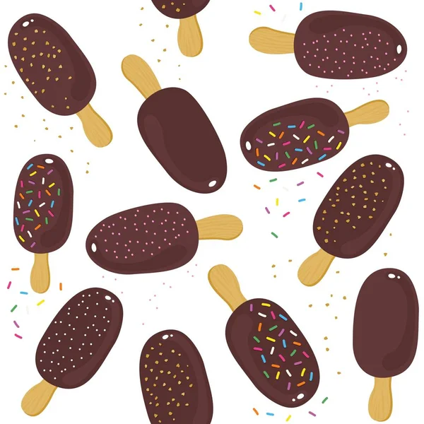 Sweet Ice Cream Messy Dark Milk Chocolate Fudge Sugar Sprinkles — Stock Vector