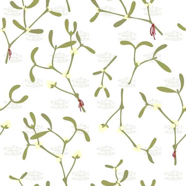 Meet Mistletoe Branches Berries Messy Holiday Seamless Pattern White Background — Stock Vector