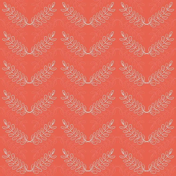 Нежные Ряды Листьев Шеврона Коралловом Фоне Монохромный Графический Весенний Летний — стоковый вектор
