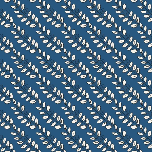 青い背景モノクロ グラフィックの性質シームレス花柄の葉のライン — ストックベクタ