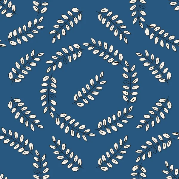 Desorden Guirnaldas Hojas Sobre Fondo Azul Monocromo Gráfico Naturaleza Floral — Vector de stock