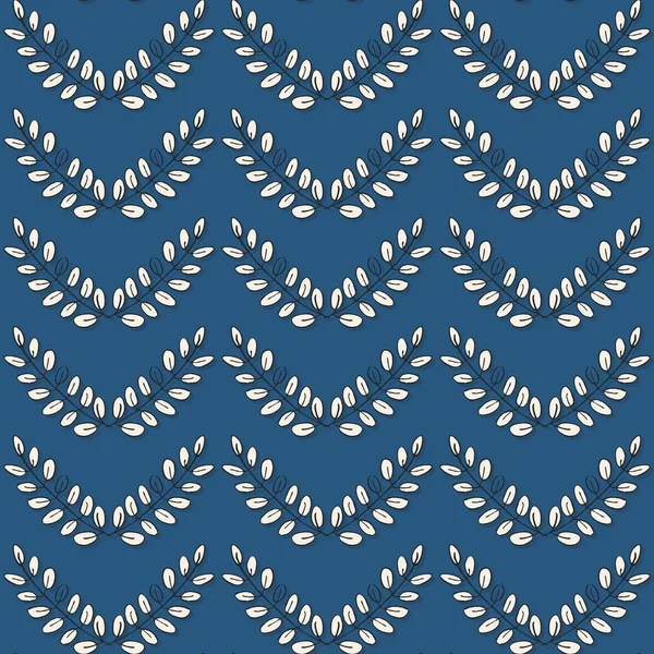 Linhas Chevron Folhas Sobre Fundo Azul Monocromático Gráfico Natureza Floral — Vetor de Stock