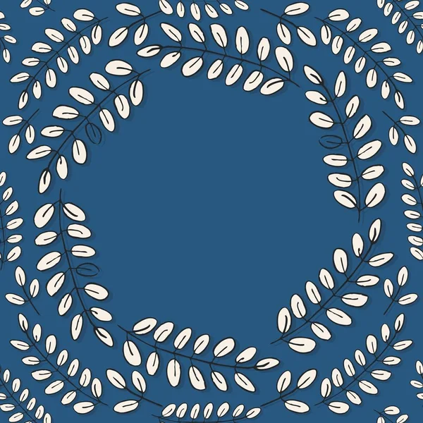 Big Wreath Leaves Blue Background Monochrome Graphic Nature Floral Seamless — Stock Vector