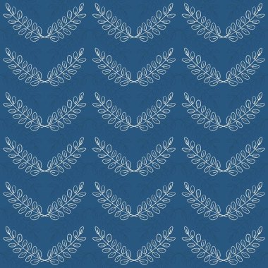 mavi arka plan tek renkli grafik bahar yaz sonbahar seamless modeli üzerinde hassas yaprakları chevron satırları