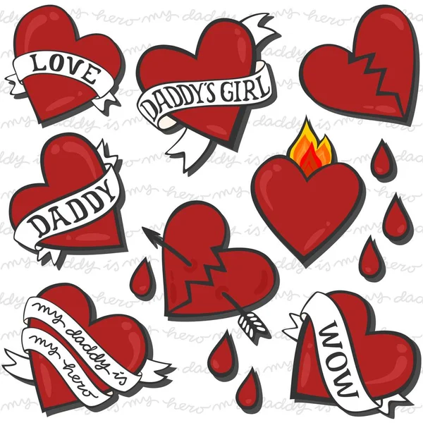 Baba Aşk Baba Nın Kız Kalp Dövme Beyaz Notları Ile — Stok Vektör