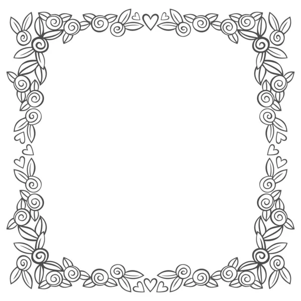 Floral Frame Monochroom Doodle Schets Illustratie Geïsoleerd Witte Achtergrond — Stockvector