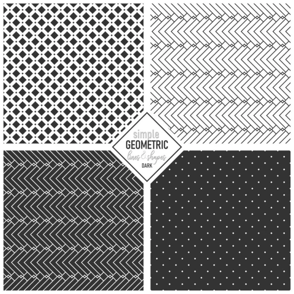 Elegant Geometric Simple Lines Shapes Monochrome Dark Background Seamless Pattern — Stock Vector