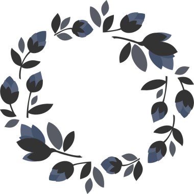 mavi çiçekler gri beyaz arka plan üzerinde izole yuvarlak şekilli çelenk çiçek illüstrasyon yaprakları