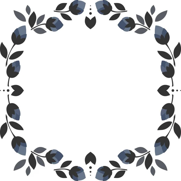 Blaue Blumen Graue Blätter Quadratisch Geformten Kranz Florale Illustration Isoliert — Stockvektor