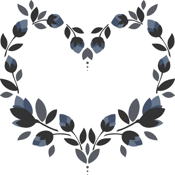 Flores Azules Hojas Grises Corona Forma Corazón Ilustración Floral Aislada — Vector de stock