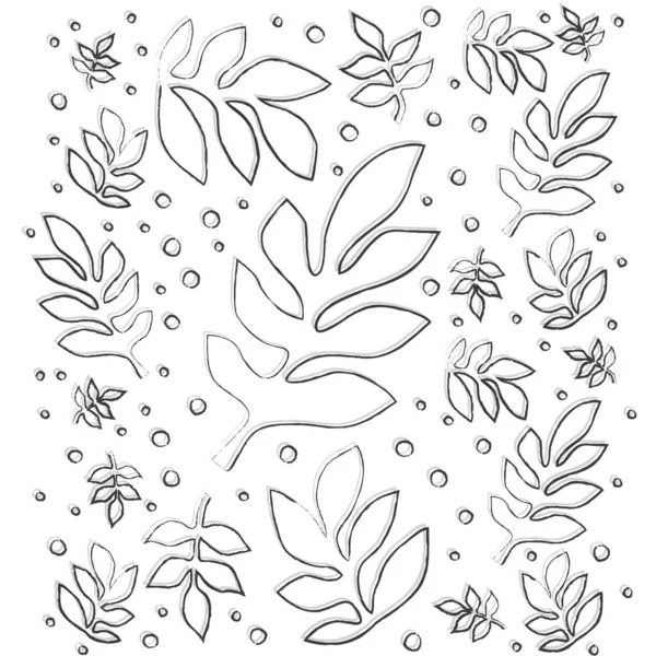 Black Gray Linear Leaves Little Dots Monochrome Botanical Seamless Vertical — Stock Vector