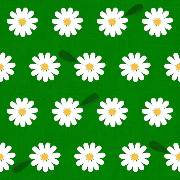 Flat Daisy Seamless Pattern Repeatable Vector Background Tiny Chamomile Flowers — Stock Vector