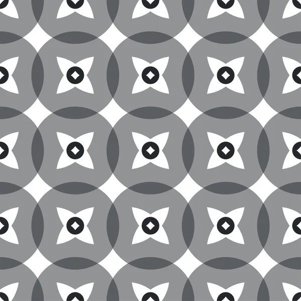 Geometric Circle Tiny Floral Vector Damask Style Seamless Pattern Gray — Stock Vector