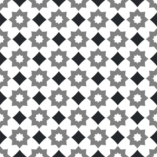 Geometrisches Sternenquadrat Vektor Damast Stil Nahtlose Muster Grau Schwarz Und — Stockvektor