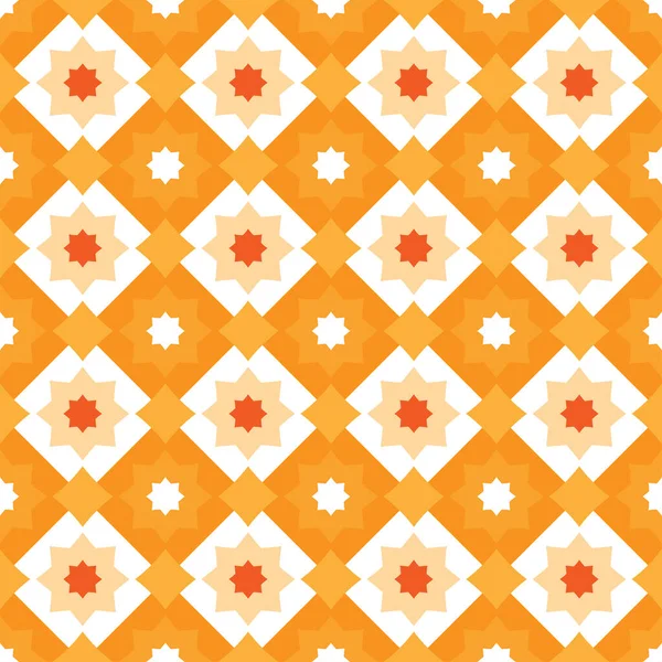 Geometric Star Square Vector Damask Style Seamless Pattern Yellow Orange — Stock Vector