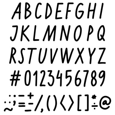 El yazısı alfabe büyük harf numaraları vektör siyah çizgi tipografik elementlerini beyaz arkaplanda izole eder