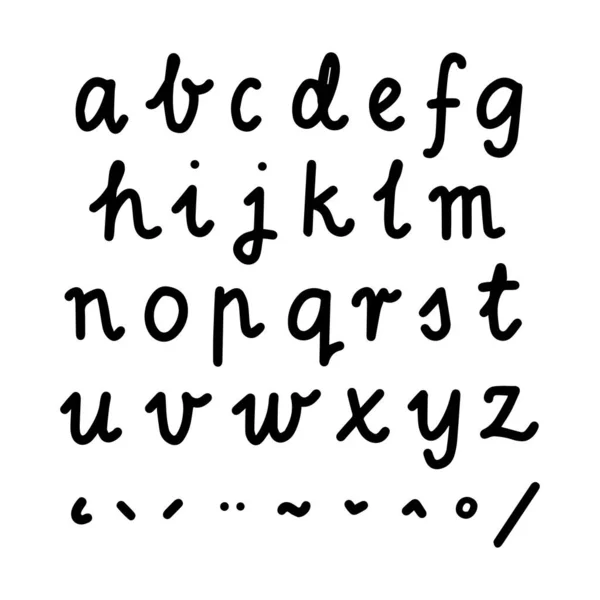 Χειρόγραφη Αλφάβητο Μικρά Γράμματα Και Σημάδια Διάνυσμα Μαύρη Γραμμή Τυπογραφικά — Διανυσματικό Αρχείο