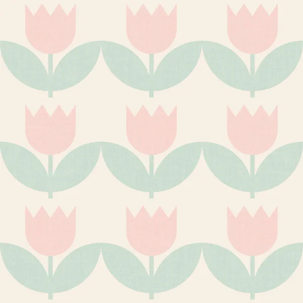Colorful Meadow Geometric Leaves Tulip Flowers Seamless Pattern Repeatable Vector — Stock Vector