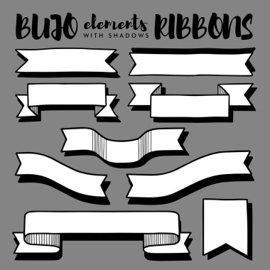 Gri arkaplanda izole edilmiş siyah beyaz el ve gölgeli vektör kurdelesi