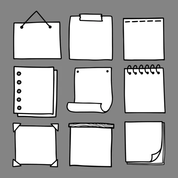 Obdélníkové Čtvercové Vektorové Papírové Kusy Nastavit Monochromatické Ručně Kreslené Prvky — Stockový vektor