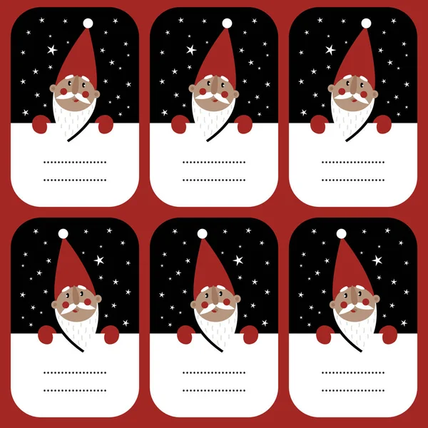 Santa Claus Cielo Nocturno Navidad Invierno Vacaciones Vector Etiqueta Regalo — Archivo Imágenes Vectoriales