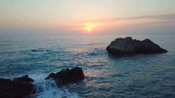 Beautiful Drone Shot Sunset Ocean Waves — Stock Video