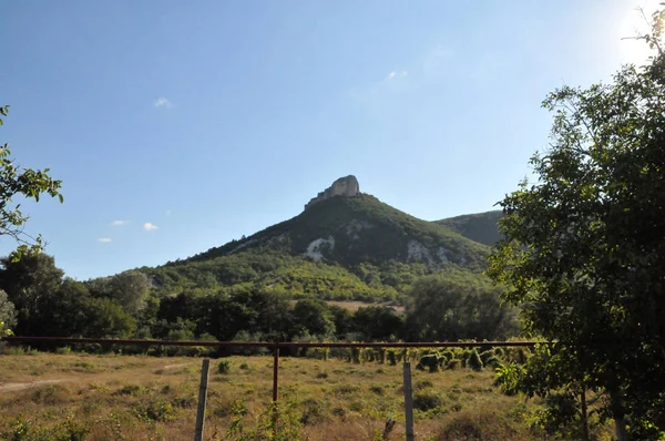 Crimeia Dia Montanhas Declive Árvores Cachimbo Dia — Fotografia de Stock