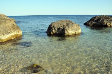 Crimea, Foros, yaz, deniz, gökyüzü, taşlar, sahil