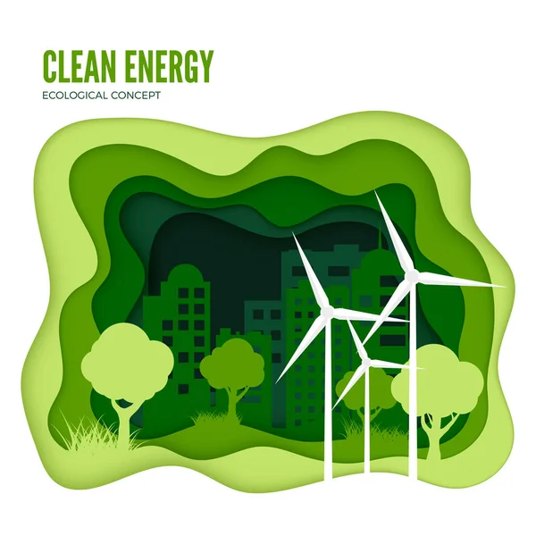 Energia Verde Concetto Ecologico Modello Banner Taglio Carta Verde Giornata — Vettoriale Stock