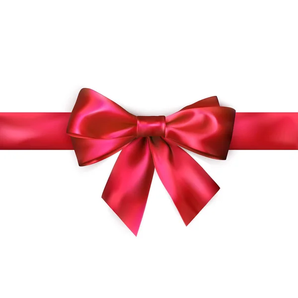 Red Bow Red Ribbon Isolated White Background Realistic Silk Bow — Stock Vector