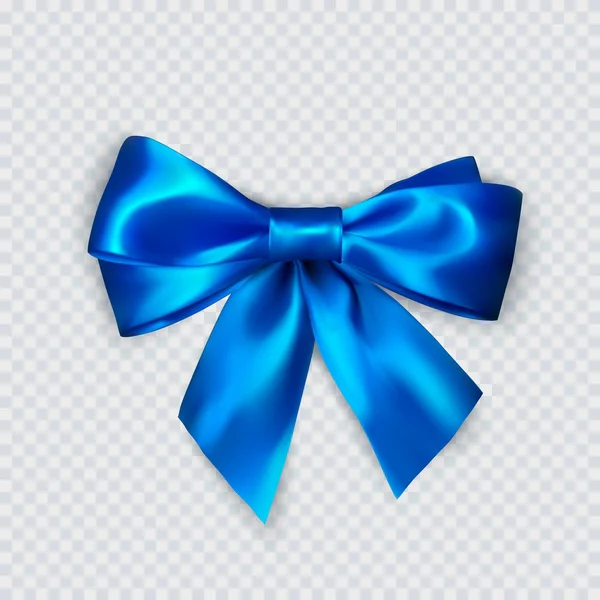 蓝色弓 逼真的丝绸弓 装饰礼品和包装蓝色弓 在透明背景上隔离的矢量插图 — 图库矢量图片
