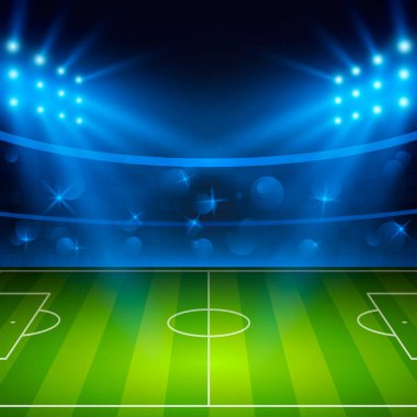 Futbol stadyumu. Futbol arena alan parlak Stadyum ışıkları ile. Vektör çizim