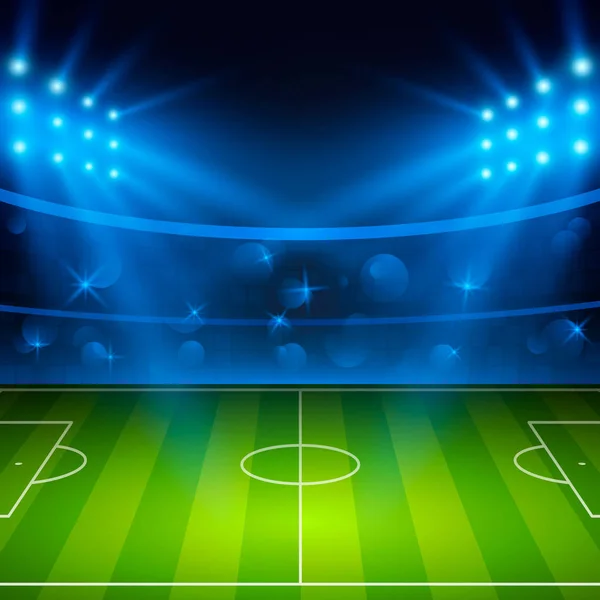 Estadio Fútbol Campo Fútbol Con Luces Brillantes Del Estadio Ilustración — Vector de stock