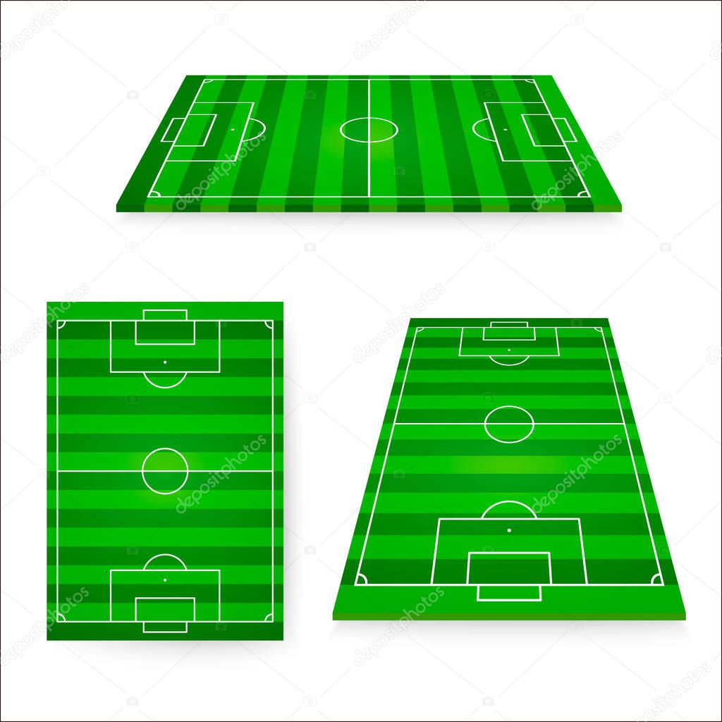 Soccer field set. Green european football field design element. Vector illustration isolated on white background