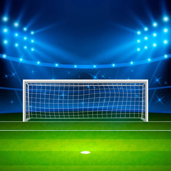 Γήπεδο Ποδοσφαίρου Πράσινο Γήπεδο Γήπεδο Αρένα Νύχτα Φωτίζεται Φωτεινό Προβολείς — Διανυσματικό Αρχείο