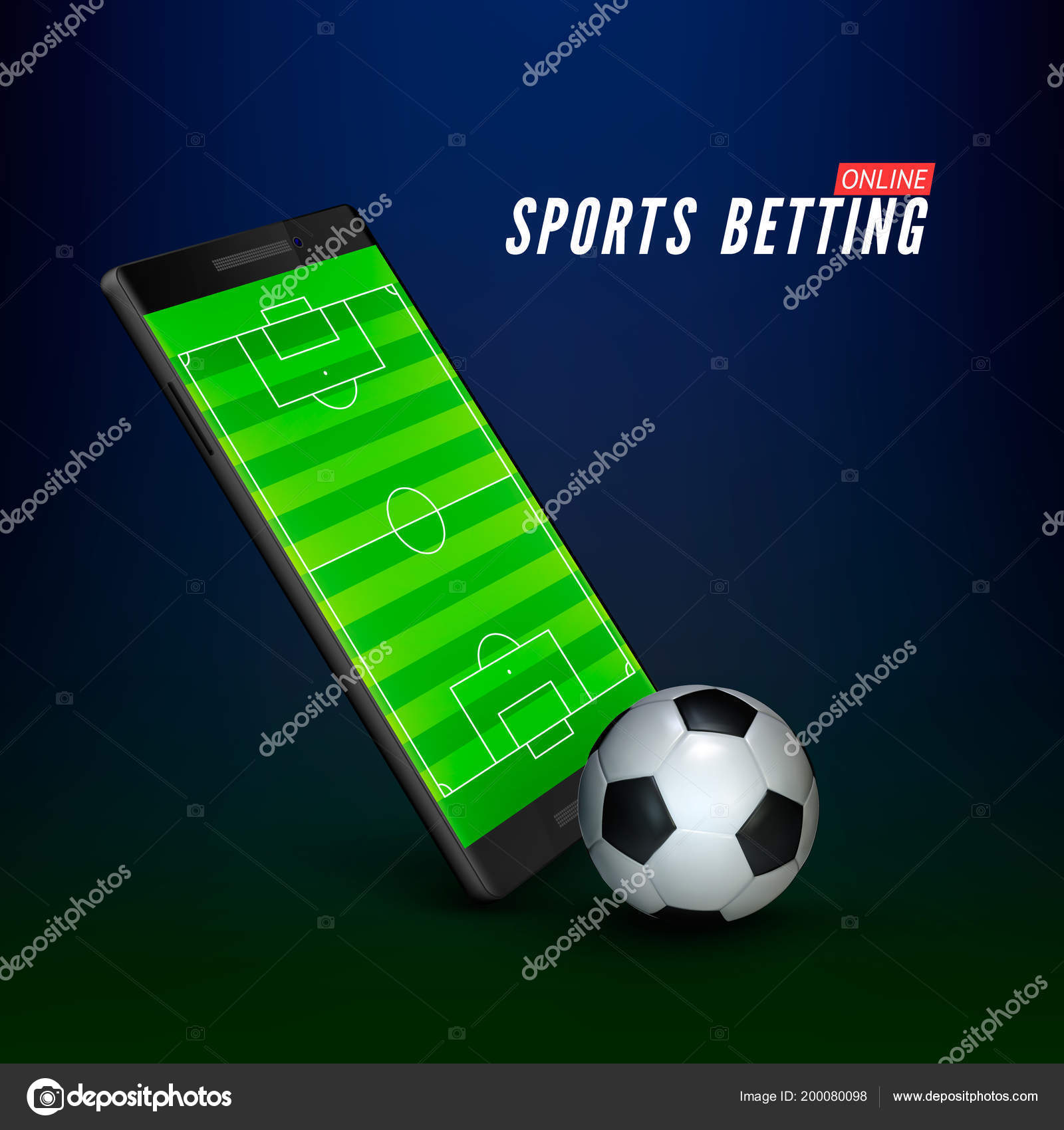 Conceito de futebol on-line com telefone celular 3d e futebol em