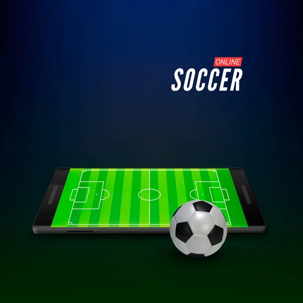 Futebol jogo online conceito, campo de futebol verde, holofotes